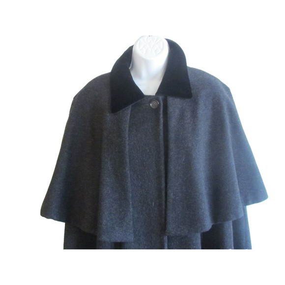 Designer Dario Italy Grey/Black Velvet Collar 100% Wool Long Cape Size M/L - Picture 2 of 11
